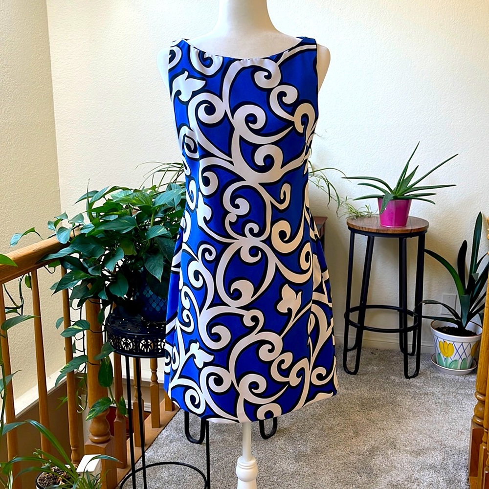 Maggy L blue, white, and black dress